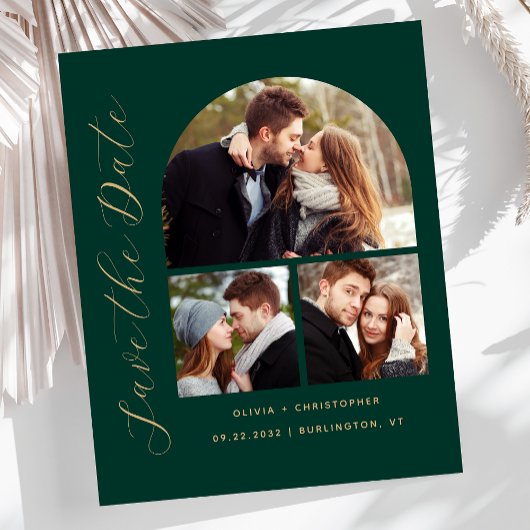 Budget Arch 3-Foto Collage Green Save the Date