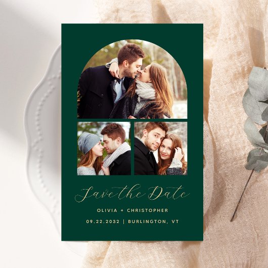 Budget Arch 3-Foto Collage Green Save the Date
