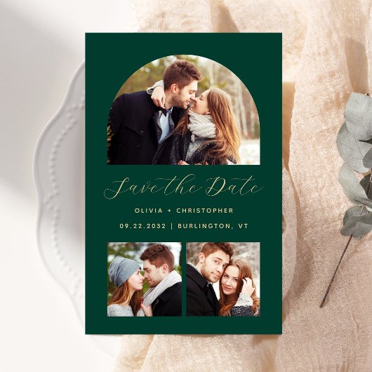 Budget Arch 3-Foto Collage Green Save the Date