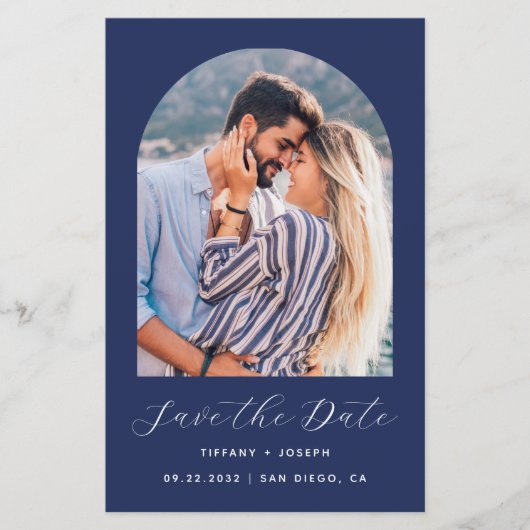 Budget Arch Foto Navy Blue Save the Date (Vorderseite)