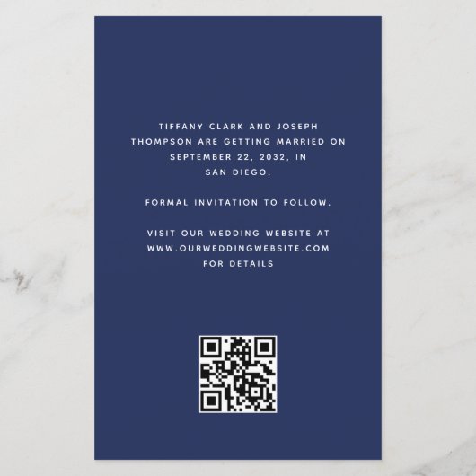 Budget Arch Foto QR Code Navy Blue Save the Date (Rückseite)