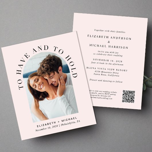 Budget Arch Foto QR Code Rosa Einladung Hochzeit