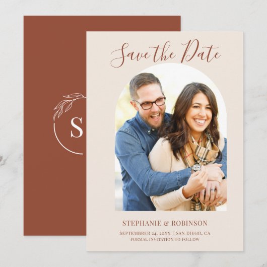 Budget Arch Foto Wedding Monogram Save the Date Ankündigung (Vorne/Hinten)