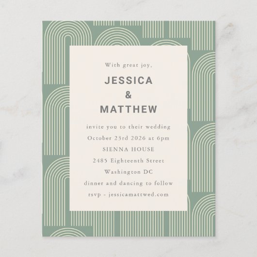 Budget Arch Line Art Sage Grüne Hochzeit Einladung (Vorderseite)