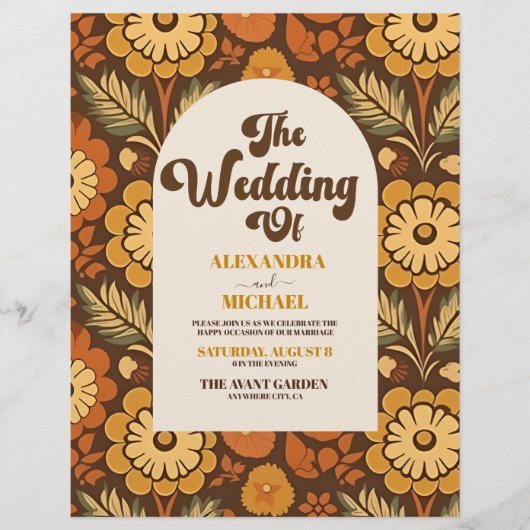 Budget Arch Moderne Retro 70er Floral Wedding Flyer (Vorne)