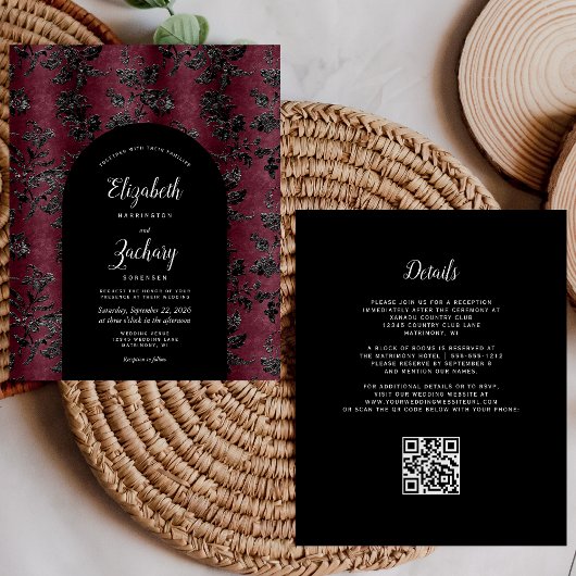 Budget Arch Moody Burgundy Black QR Code Wedding