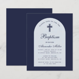 Budget Arch Navy Blue Boy Taufe Einladung