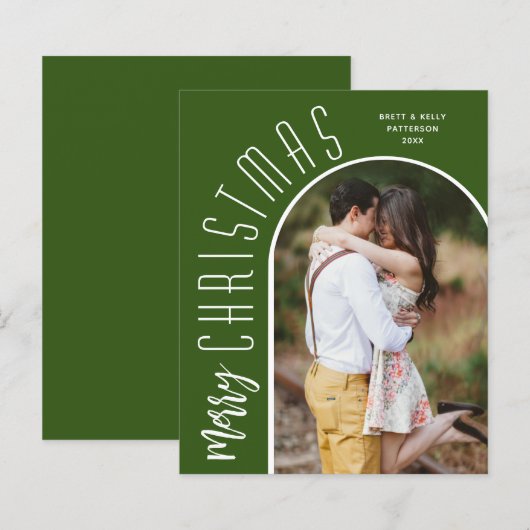 Budget Arched Frohe Weihnachten Green Foto Cards (Vorne/Hinten)