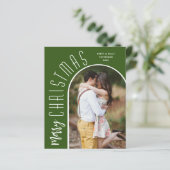 Budget Arched Frohe Weihnachten Green Foto Cards (Stehend Vorderseite)