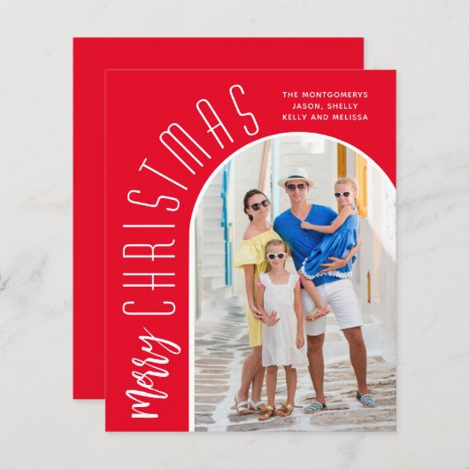Budget Arched Frohe Weihnachten Red Foto Cards (Vorne/Hinten)