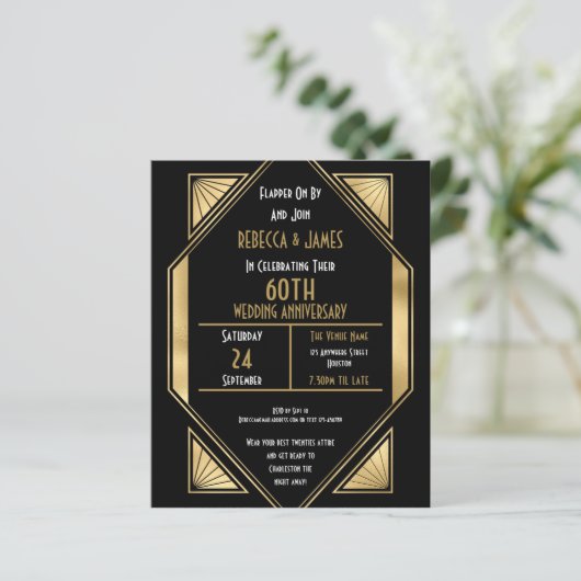 Budget Art Deco 60. Hochzeitstag Einladung (Stehend Vorderseite)