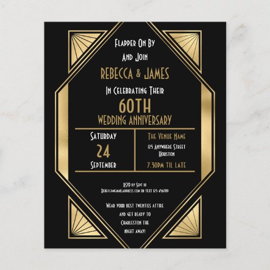 Budget Art Deco 60. Hochzeitstag Einladung (Vorderseite)