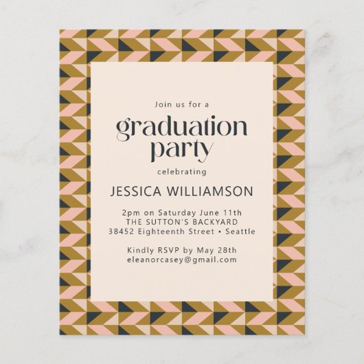 Budget Art Deco Blush and Gold Graduation Party (Vorderseite)