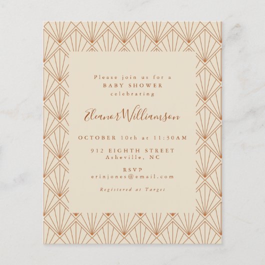 Budget Art Deco Burnt Orange Babydusche Einladung (Vorderseite)