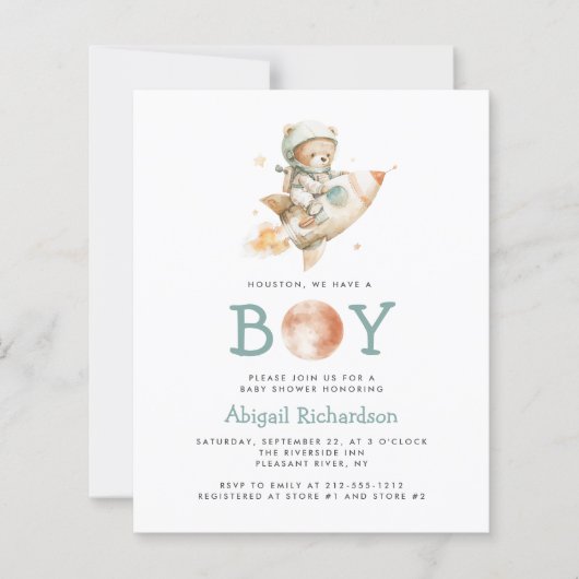 Budget Astronaut Bear QR Code Boy Baby Shower (Vorderseite)