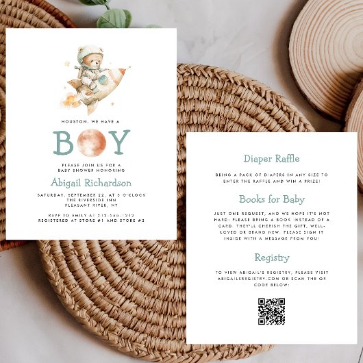 Budget Astronaut Bear QR Code Boy Baby Shower