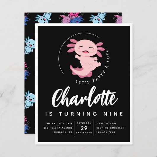 Budget Axolotl Birthday Party Einladung (Vorne/Hinten)