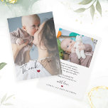 Budget Baby 2 Fotos einfache Skript vielen Dank Mitteilungskarte<br><div class="desc">Senden Sie eine elegante moderne und günstige kleine Dankeschön-Karte an Ihren Gastgeber und alle Ihre Freunde, die Ihr Baby Dusche besucht haben. In minimalistischem Stil mit eigenen zwei Fotos und Texteüberlagerungen ist es für Jungen-, Mädchen- oder Babyduschen geeignet. Sie können die Fotos einfach ersetzen und den Text an Ihre Bedürfnisse...</div>