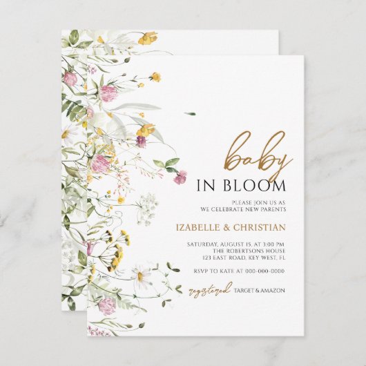 Budget Baby Bloom Wildblumen Rustikale Einladung (Vorne/Hinten)