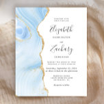 Budget Baby Blue Gold Agate Einladung<br><div class="desc">Die links Kulisse dieser eleganten,  modernen Hochzeitseinladung besticht durch einen pastellblauen Aquarellstreifen in Aquarellfarbe mit vergoldetem Imitat-Glitzer. Der anpassbare Text kombiniert Handschrift,  Copperplate und kursiv Schriftart in Holzkohlegrau auf weißem Hintergrund. Auf der Rückseite ist ein Babyblau und Gold passend für das Design.</div>