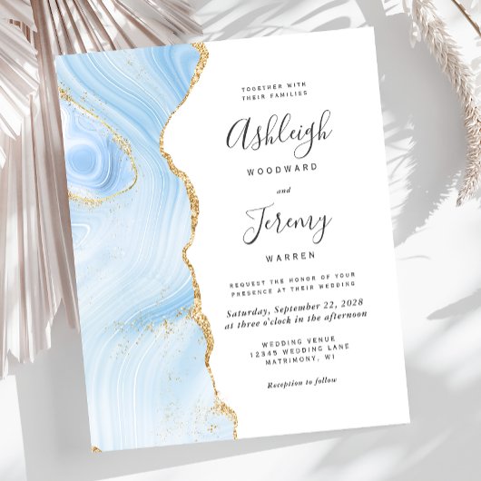 Budget Baby Blue Gold Agate Einladung