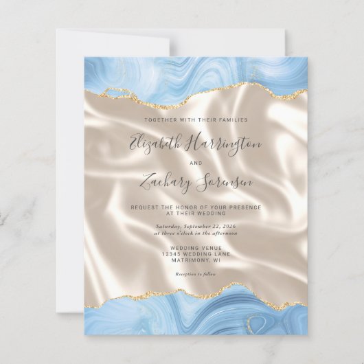 Budget Baby Blue Gold Agate Elfenbeinseide Hochzei (Vorderseite)