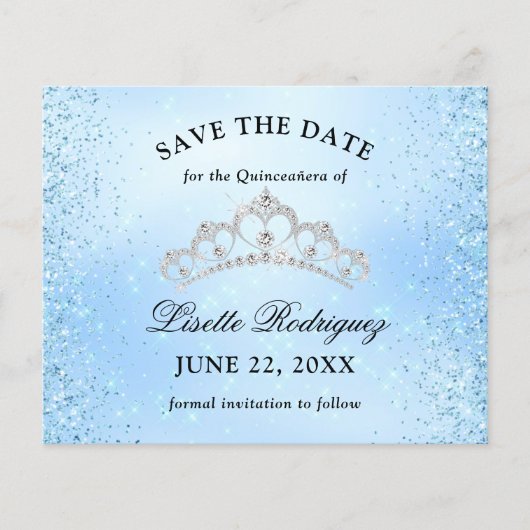 Budget Baby Blue Quinceanera Save the Date Flyer (Vorderseite)