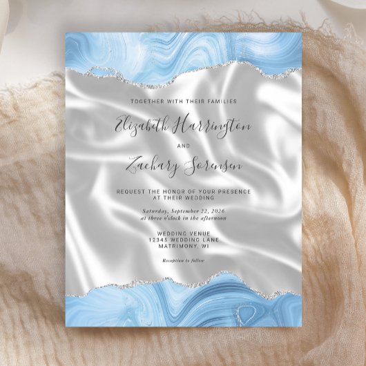 Budget Baby Blue Silver Agate White Silk Wedding
