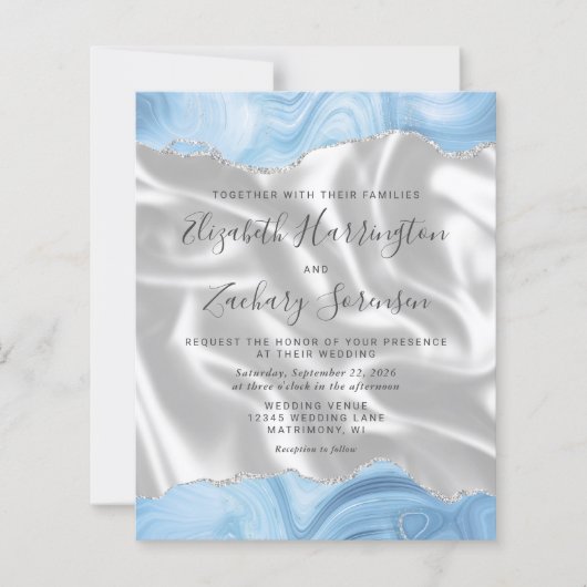 Budget Baby Blue Silver Agate White Silk Wedding (Vorderseite)