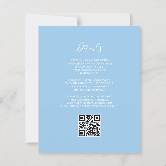 Budget Baby Blue Silver Glitzer QR Code Hochzeit (Rückseite)