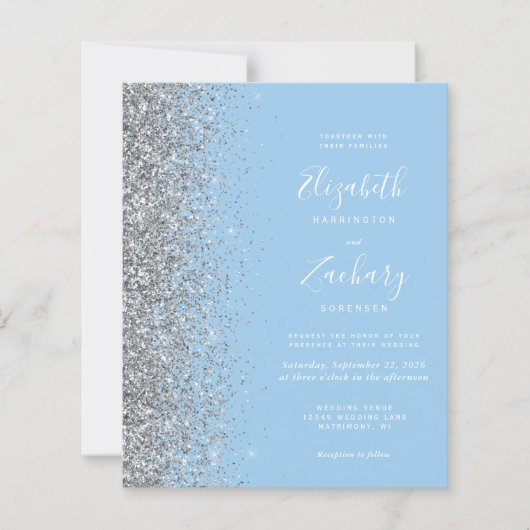 Budget Baby Blue Silver Glitzer QR Code Hochzeit (Vorderseite)