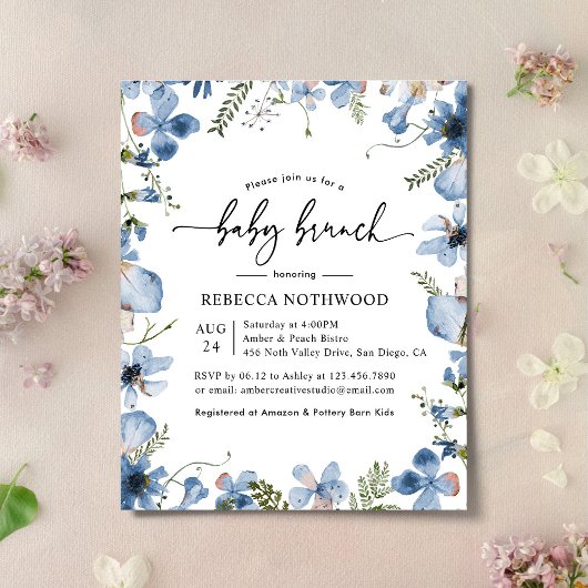 Budget Baby Blue Wildblume Baby Brunch Einladung