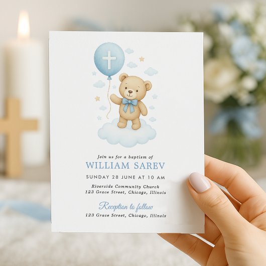 Budget Baby Boy Taufe Einladung mit Teddy