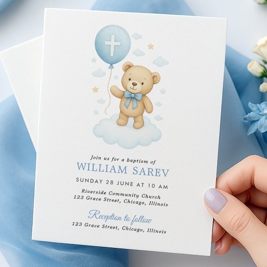 Budget Baby Boy Taufe Einladung mit Teddy