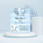 Budget Baby Dusche Blue Elefant Junge Einladung<br><div class="desc">Für eine Babydusche, Feiern eines kleinen Jungen. Ein blaues Imitat mit metallischem Hintergrund. Dekoriert mit blauen Imitaten Glitzer Tropfen, Farbe Tropfen aussehen, Ballons und ein niedlicher kleiner Elefant Junge. Personalisieren und fügen Sie den Namen der Mutter zu sein Name und Party Details. Der Name und der Text: Baby Shower wird...</div>