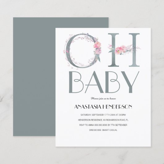 Budget Baby Dusche Einladung. (Vorne/Hinten)