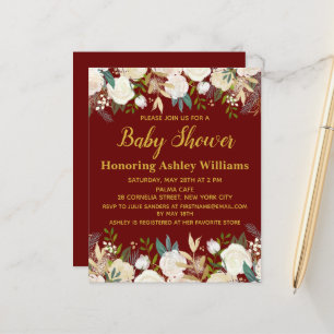 Budget Baby Dusche Einladung Burgundy Gold Winter