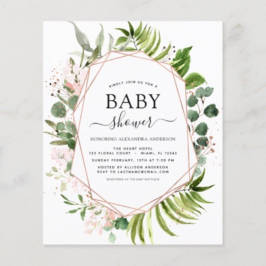 Budget Baby Dusche Eukalyptus Botanical Geometric Flyer (Vorne)