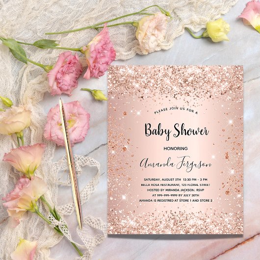 Budget Baby Dusche Glitzer Rose Gold Metallmädchen