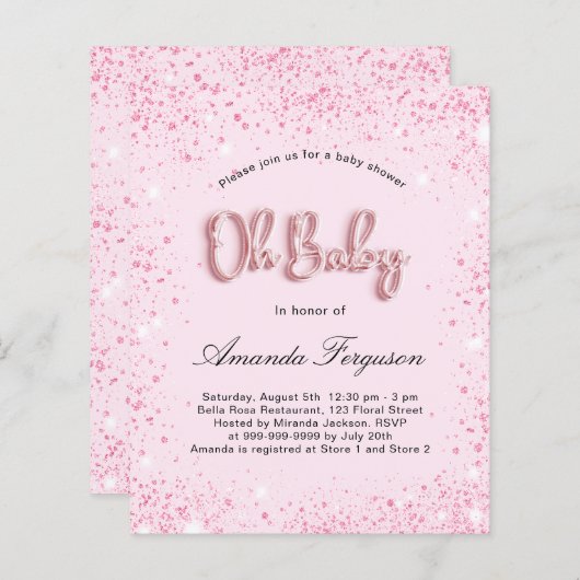 Budget Baby Dusche Mädchen rot Rosa Glitzer (Vorne/Hinten)