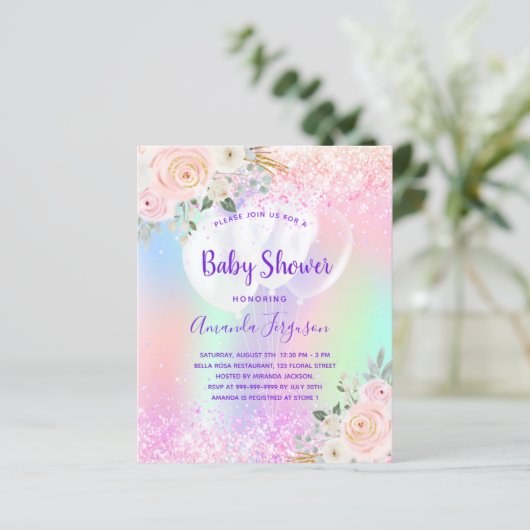 Budget Baby Dusche rosa lila Blumenballons (Stehend Vorderseite)