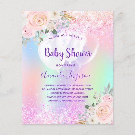 Budget Baby Dusche rosa lila Blumenballons (Vorderseite)