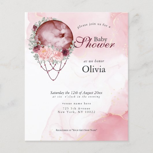 Budget Baby Dusche Rosa Rustikale Vollmond (Vorderseite)