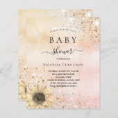 Budget Baby Dusche Rose Goldblume Einladung (Vorne/Hinten)