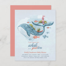 BUDGET Baby Dusche Sea Life Whale Boys Blue Einlad
