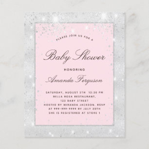 Budget Baby Dusche Silber Rosa Einladung