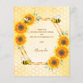 BUDGET Baby Dusche Sonnenblumen Biene Danke Karte (Rückseite)