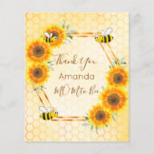BUDGET Baby Dusche Sonnenblumen Biene Danke Karte (Vorderseite)