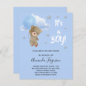 Budget Baby Dusche Teddy Bär Blue Einladung (Vorne/Hinten)