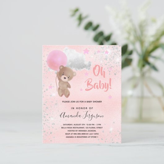 Budget Baby Dusche Teddy Bär Mädchen pink Silber (Stehend Vorderseite)